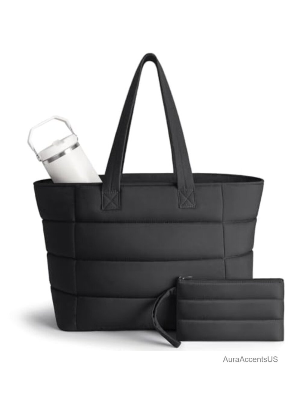 Quilted Puffer Tote Bag for Women - Nurse Bag with Bottle Pocket, Fits 15.6"